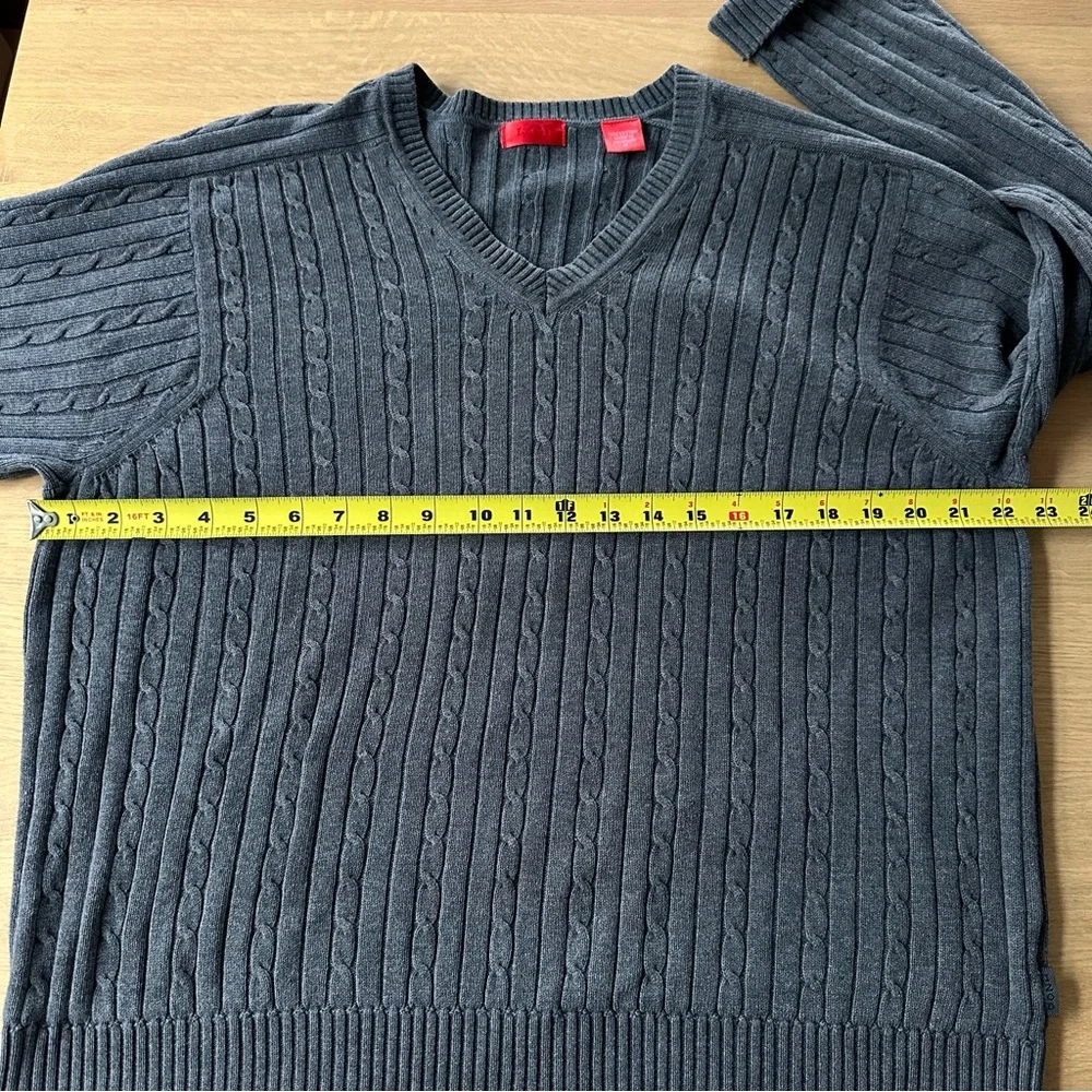 Izod Mens Cable Knit Sweater Grey Long Sleeve Pullover Size M Preppy 100% Cotton
